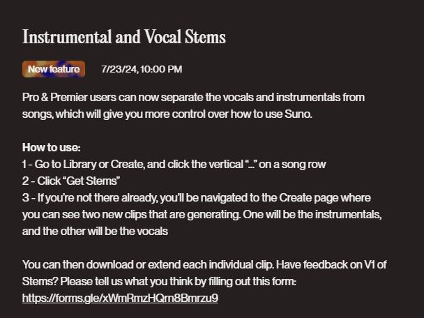 Suno Releases Latest Vocal Music Separation Tool